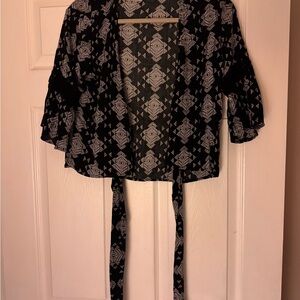 Black and White Geometric Wrap Cardigan